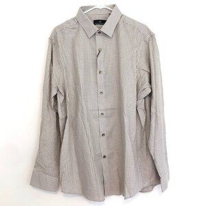 NEW NWT HART SCHAFFNER MARX Mens White Tan Brown Woven Checkered Button Down XL